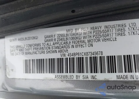 2008 Subaru Outback 2.5I/2.5I L.l. Bean Edition из США, поврежденный, VIN 4S4BP61CX87345678